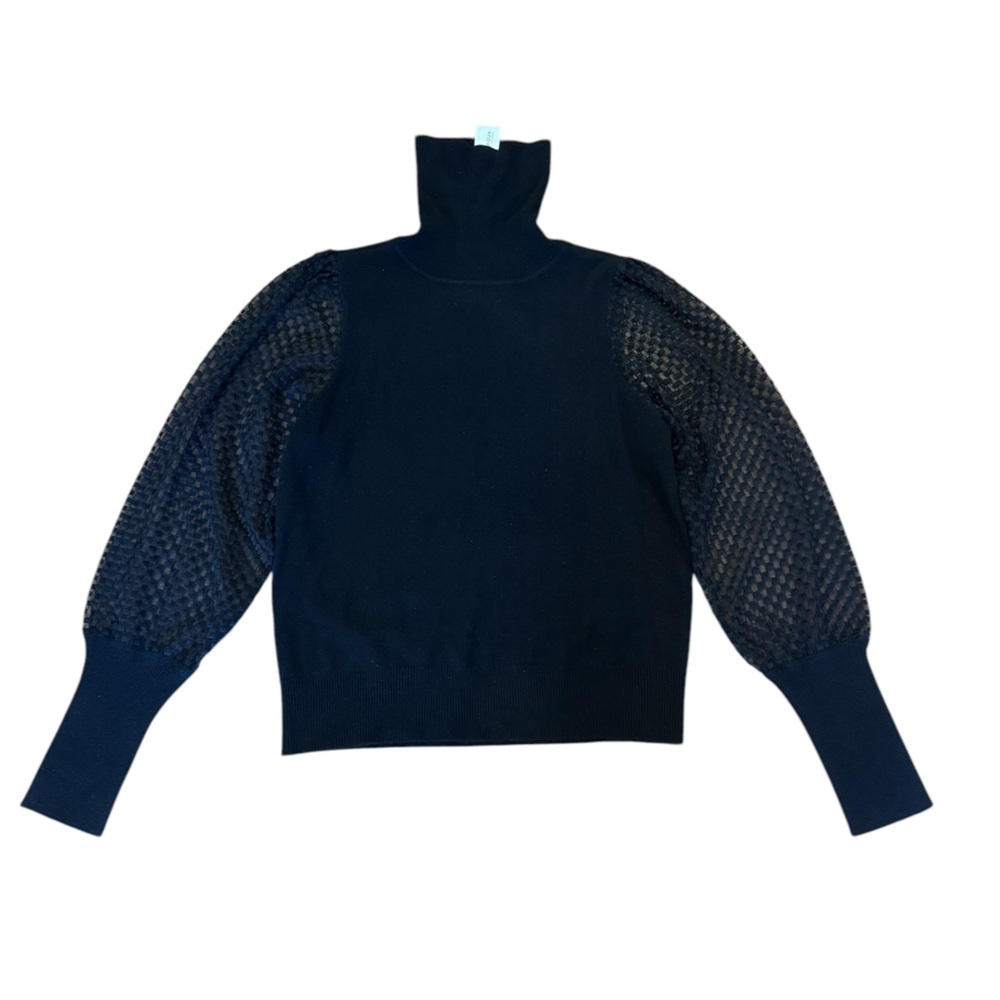 NWT - Aqua Black Cashmere Sweater with Textured Sleeves